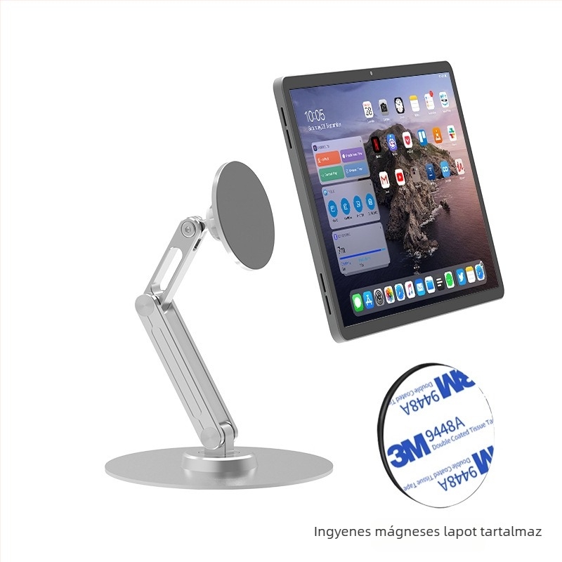 Xinlu P74 mágneses tabletállvány, 360°-os forgással, kompatibilis iPad, iPhone és iPod touch 2–4, tömeg 520 g