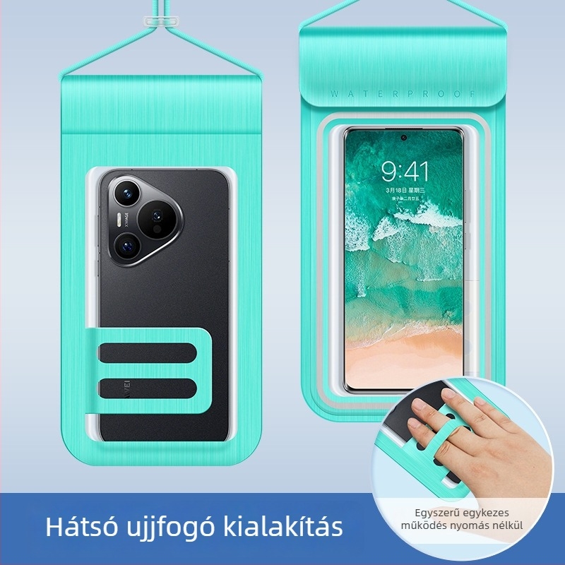 Átlátszó TPU telefon táska érintőképernyős ablakkal, vízálló és porálló, nyakba akasztható szabadban használatra
