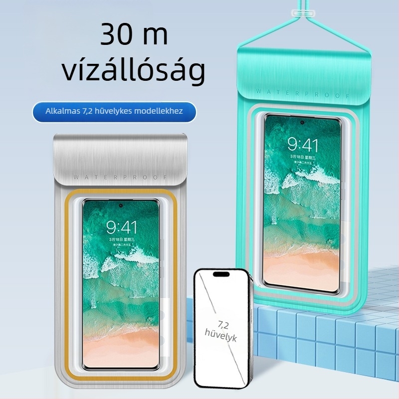 Átlátszó TPU telefon táska érintőképernyős ablakkal, vízálló és porálló, nyakba akasztható szabadban használatra