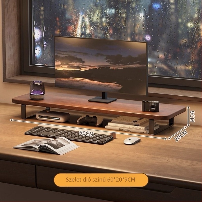 Forgó típusú monitorállvány asztali számítógéphez, felhajtott alap és tárolópolccal — anyag: Egyéb; kompatibilis modellek: Egyéb; modell: Egyéb