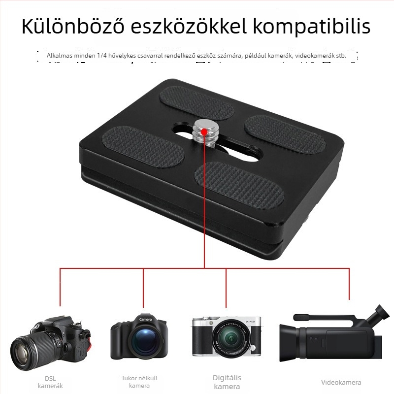 DSLR-hez készült állványfej készlet univerzális gyorskioldó lemezzel, gömbfej pan-tilt, alumíniumötvözet, 1/4 inch csavar interfész