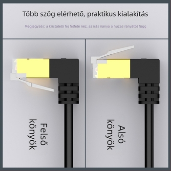 7. kategóriájú lapos hálózati kábel 90°-os könyökkel, árnyékolt, tiszta réz