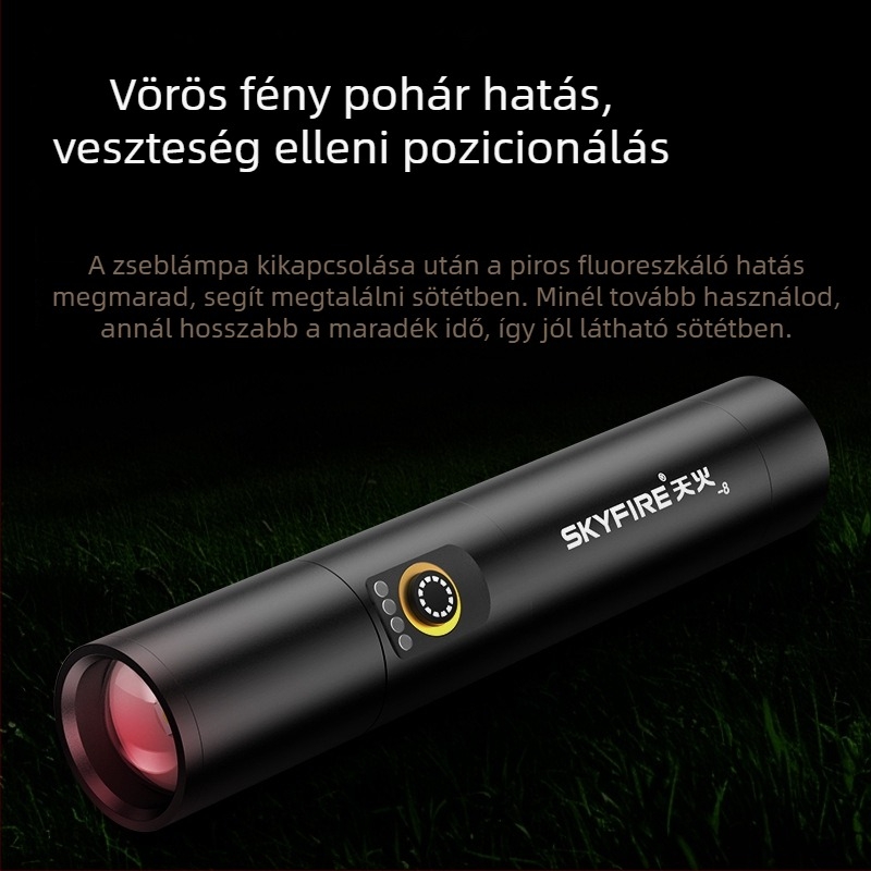 Sky Fire zseblámpa – 16W lézerfény, alumínium ötvözet test, kézi töltés, hatótáv ≥500 m, Többcélú kültéri használatra