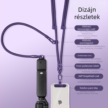 DJI Pocket 3 nyakpánt — 3-in-1 keresztpánt, uniszex; anyagok: nylon, poliészter kötél, fém csat
