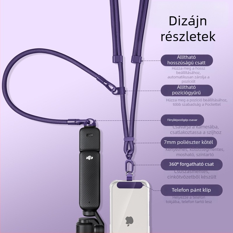 DJI Pocket 3 nyakpánt — 3-in-1 keresztpánt, uniszex; anyagok: nylon, poliészter kötél, fém csat