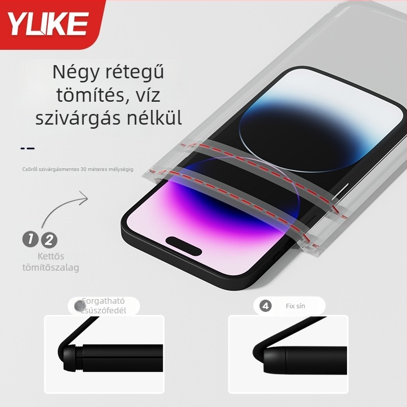 Feather TPU vízálló telefon tok érintőképernyővel, átlátszó flipfedél, vízálló anyag, logónyomott, kültéri tevékenységekhez