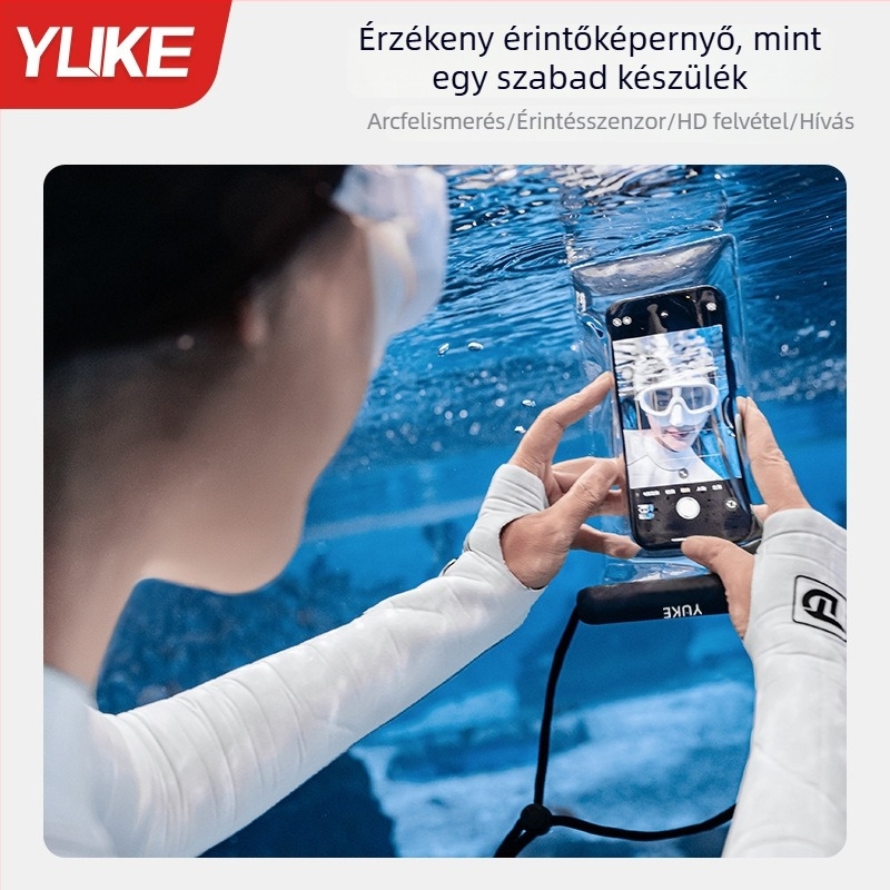 Feather TPU vízálló telefon tok érintőképernyővel, átlátszó flipfedél, vízálló anyag, logónyomott, kültéri tevékenységekhez