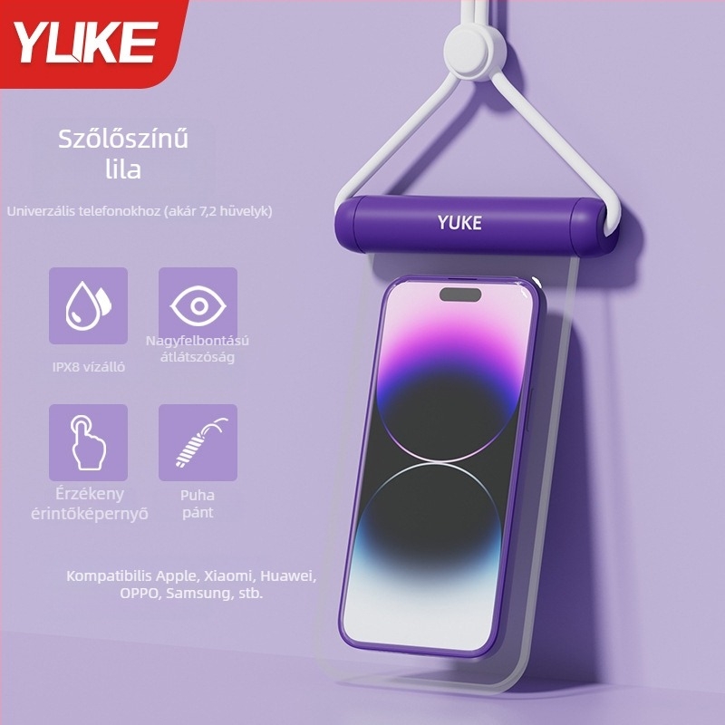 Feather TPU vízálló telefon tok érintőképernyővel, átlátszó flipfedél, vízálló anyag, logónyomott, kültéri tevékenységekhez