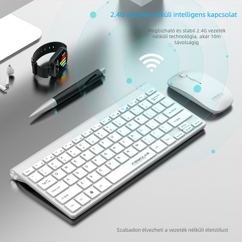 WT110 Vezeték nélküli billentyűzet és egér készlet PC-hez, USB billentyűzet és USB egér, 1200 DPI, Ergonomikus, Vízálló