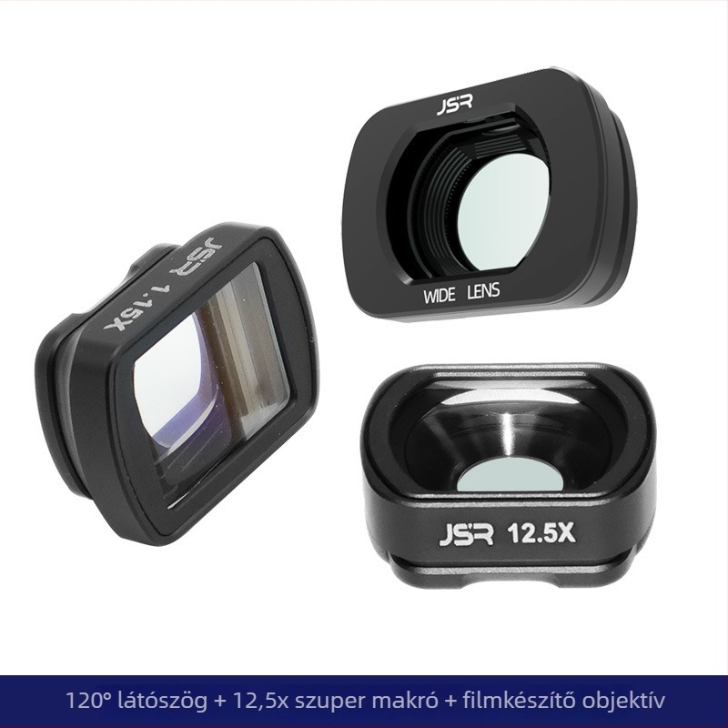 JUNESTAR mágneses makro lencse Osmo Pocket3-hoz – alumínium keret + optikai üveg, tartalmaz szűrőt és tároló dobozt, mágneses rögzítés