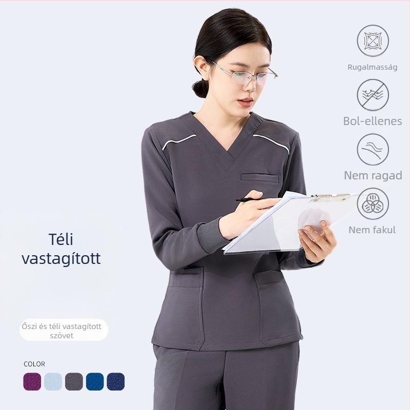 Uniszex hosszú ujjú, vastag meleg őszi–téli állatorvosi fogorvosi scrub szett
