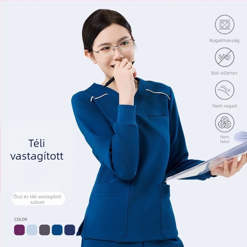 Uniszex hosszú ujjú, vastag meleg őszi–téli állatorvosi fogorvosi scrub szett