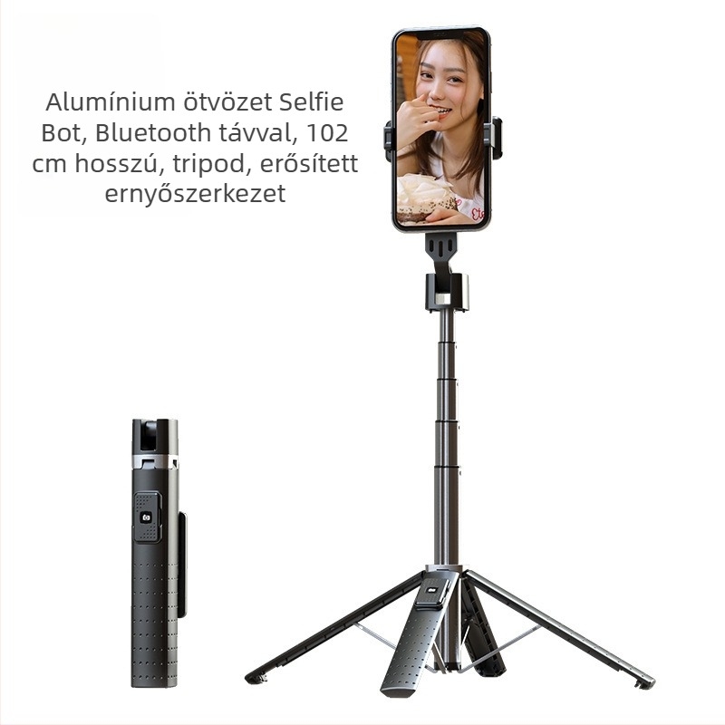 P05 Bluetooth állvány telefonhoz, Quadpod, ABS alumínium ötvözet, távirányítóval, kitöltő fény
