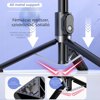 P90C alumínium ötvözet Bluetoothos selfie stick GoPro-kompatibilis és telefontartóval, Live Photo támogatás