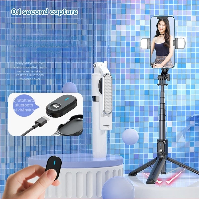 P90C alumínium ötvözet Bluetoothos selfie stick GoPro-kompatibilis és telefontartóval, Live Photo támogatás
