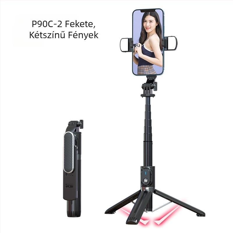 P90C alumínium ötvözet Bluetoothos selfie stick GoPro-kompatibilis és telefontartóval, Live Photo támogatás
