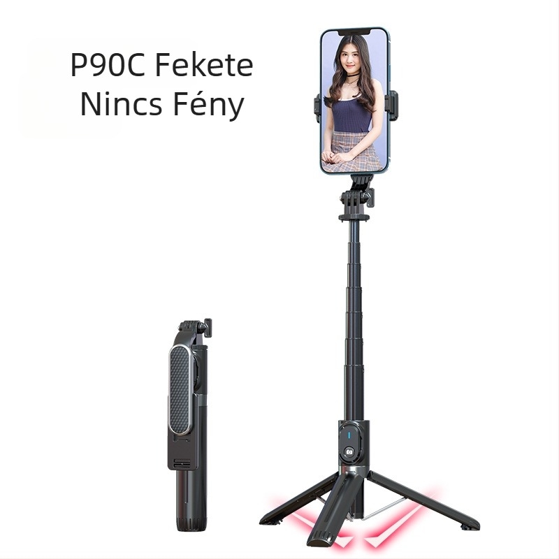 P90C alumínium ötvözet Bluetoothos selfie stick GoPro-kompatibilis és telefontartóval, Live Photo támogatás
