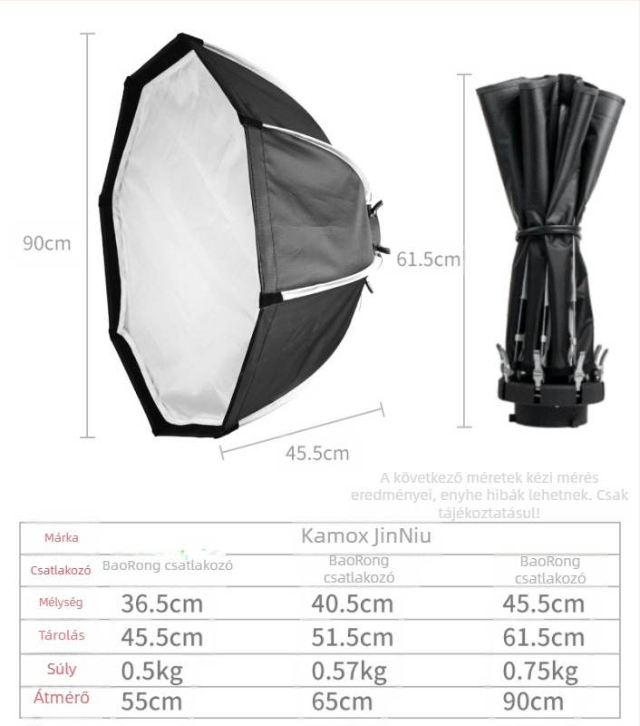 Kamox fotózási készlet, nyolcszögletű soft light box LED 55/65/90 cm, fém konstrukció