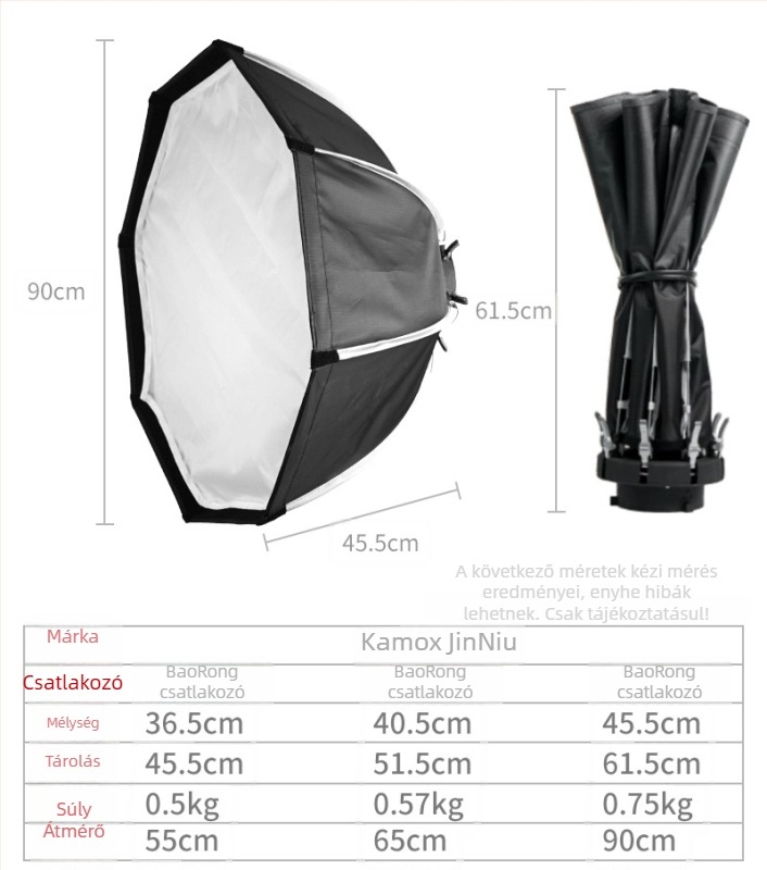 Kamox fotózási készlet, nyolcszögletű soft light box LED 55/65/90 cm, fém konstrukció
