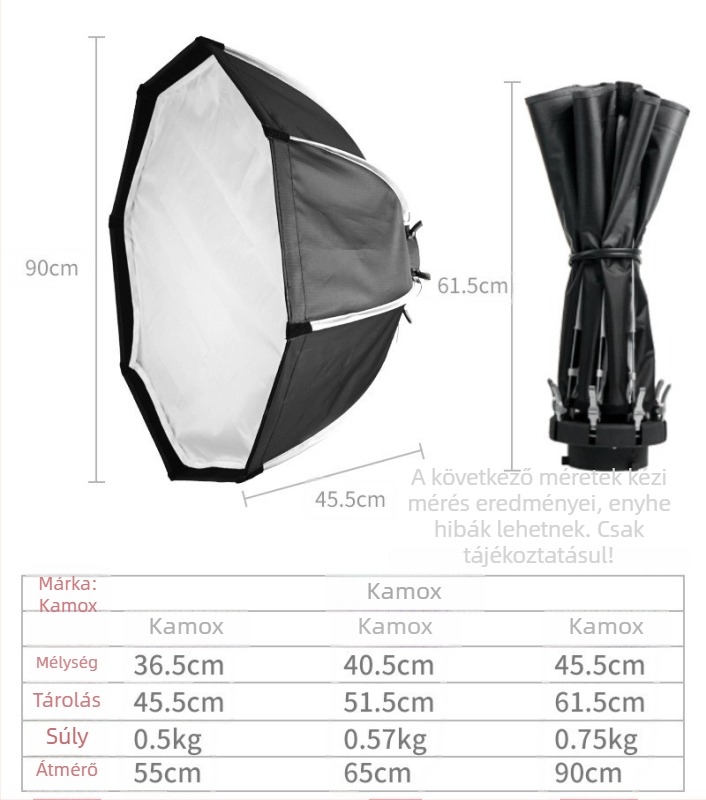 Kamox fotózási készlet, nyolcszögletű soft light box LED 55/65/90 cm, fém konstrukció