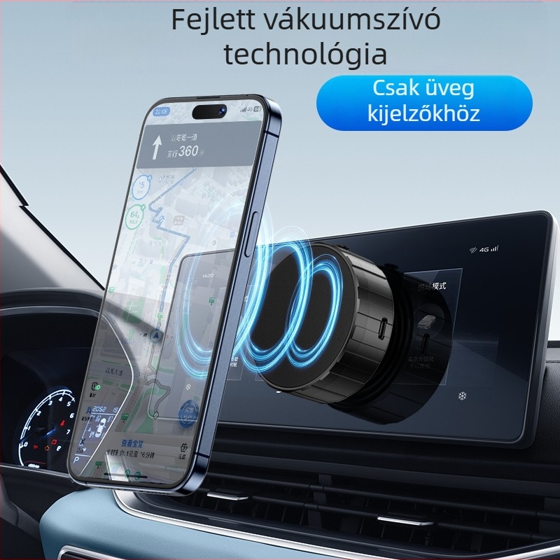 15W vezeték nélküli autós töltőállvány vákuumos szívóval, MagSafe kompatibilis, autó navigációhoz