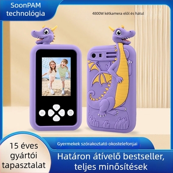 Gyermekeknek készült kétkamerás játékkamera fotózáshoz és videózáshoz, 2,4 hüvelykes LCD kijelző, TF-kártya tárhely, modell KDC-0027A, akkumulátor üzemidő 1–3 óra