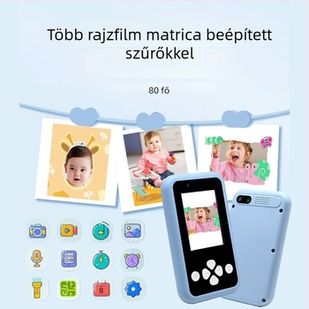 Gyermekeknek készült kétkamerás játékkamera fotózáshoz és videózáshoz, 2,4 hüvelykes LCD kijelző, TF-kártya tárhely, modell KDC-0027A, akkumulátor üzemidő 1–3 óra