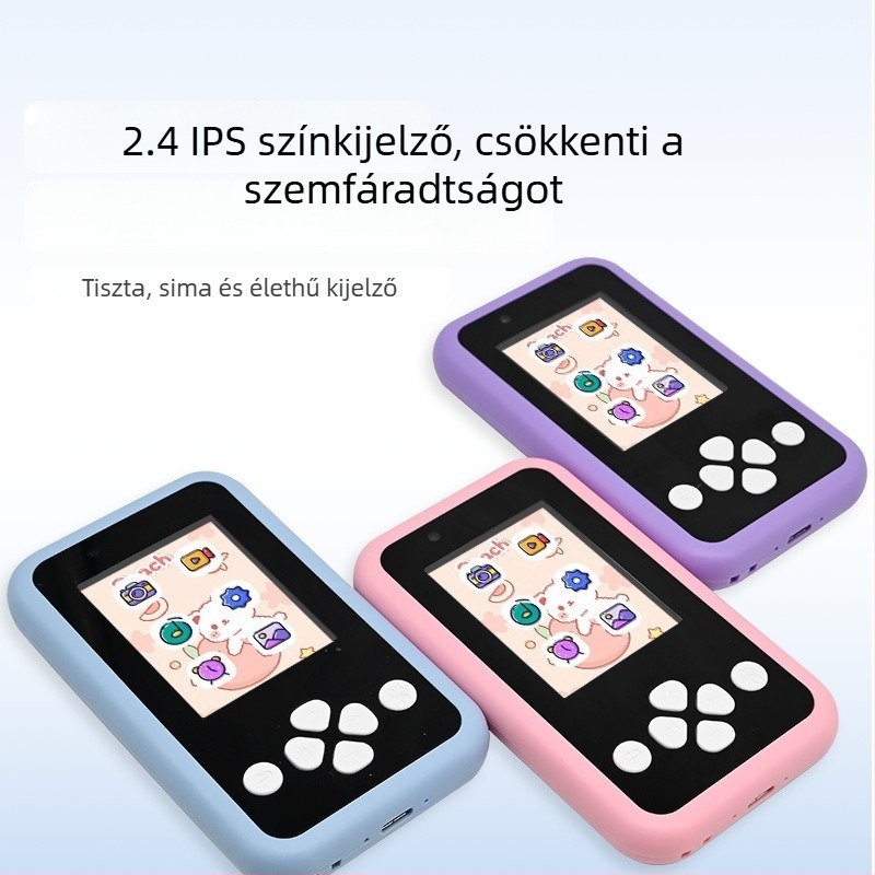 Gyermekeknek készült kétkamerás játékkamera fotózáshoz és videózáshoz, 2,4 hüvelykes LCD kijelző, TF-kártya tárhely, modell KDC-0027A, akkumulátor üzemidő 1–3 óra