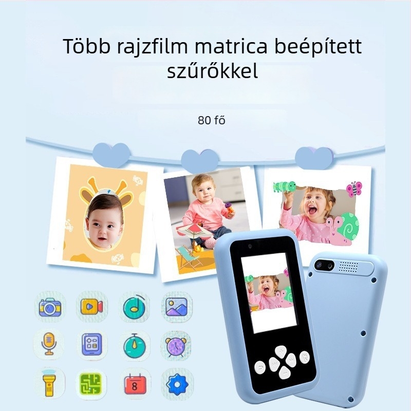 Gyermekeknek készült kétkamerás játékkamera fotózáshoz és videózáshoz, 2,4 hüvelykes LCD kijelző, TF-kártya tárhely, modell KDC-0027A, akkumulátor üzemidő 1–3 óra