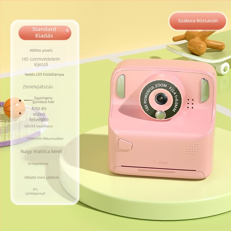 Azonnali nyomtatású digitális kamera, modell X6D, 2,4 hüvelykes LCD, TF-kártya tárolás, 4800 pixeles felbontás, 1000 mAh akkumulátor