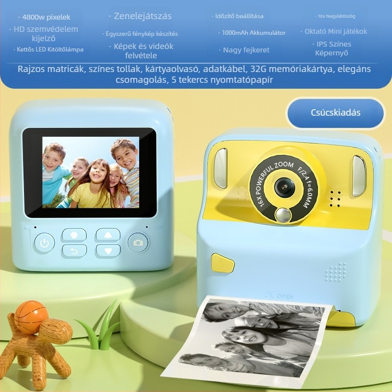 Azonnali nyomtatású digitális kamera, modell X6D, 2,4 hüvelykes LCD, TF-kártya tárolás, 4800 pixeles felbontás, 1000 mAh akkumulátor