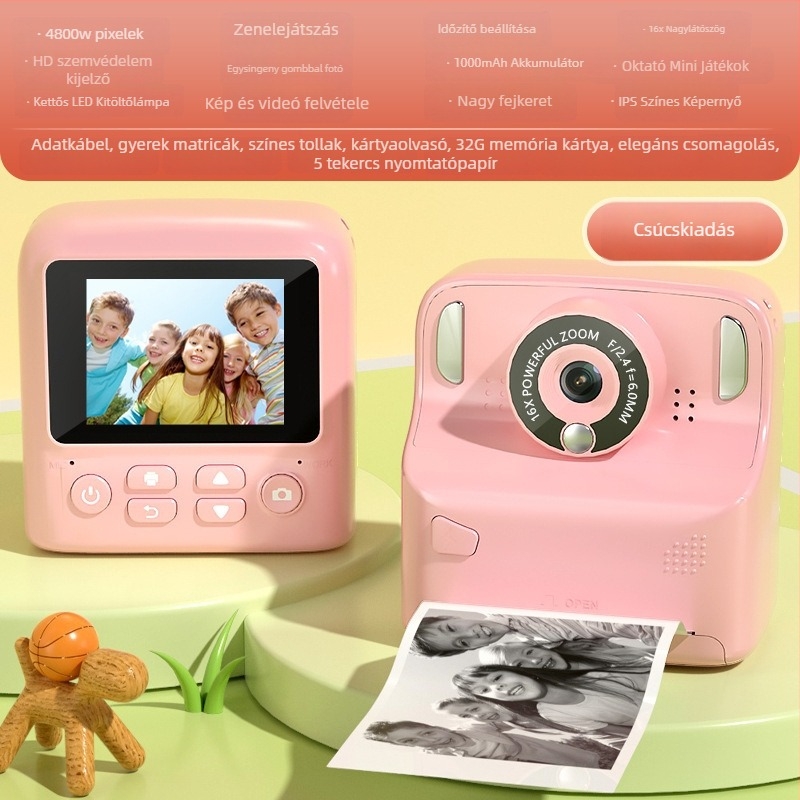 Azonnali nyomtatású digitális kamera, modell X6D, 2,4 hüvelykes LCD, TF-kártya tárolás, 4800 pixeles felbontás, 1000 mAh akkumulátor