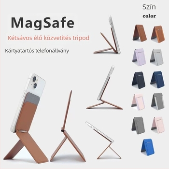 MagSafe-kompatibilis élő közvetítés állvány kártyatartóval, PU bőr, teljesen fedő összecsukható telefontok