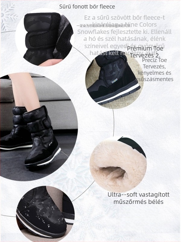 Férfi téli hócsizmák, vízálló, csúszásmentes, fleece béléssel, vastagított kivitel, gumitalp