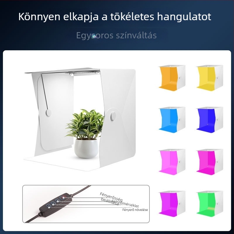 Kis fotóstúdió környezetbarát PP lappal és LED világítással, Zc-dysy-04 modell, 40×40×40 cm, 730 g