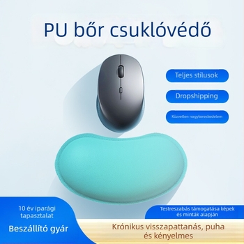 PU bőr egércsukló alátámasztó, kis egyoldalas párna csuklópánttal, OEM-kész, logóval nyomtatva