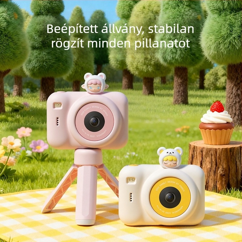 Gyerekeknek szánt digitális kamera állvánnyal — elől- és hátoldali dupla kamera, több mint 40 MP, 2,4 hüvelykes LCD, TF-kártya támogatás, ABS tokozás, modell A6