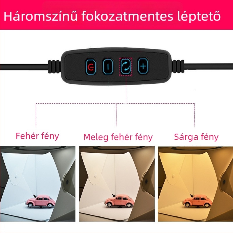 Ékszerek fotózására szolgáló mini stúdió: 20 cm-es gyűrűs világítás, PVC test, lágy fénydoboz