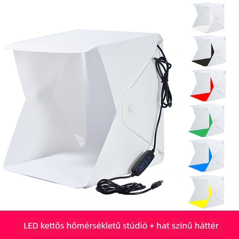 Ékszerek fotózására szolgáló mini stúdió: 20 cm-es gyűrűs világítás, PVC test, lágy fénydoboz