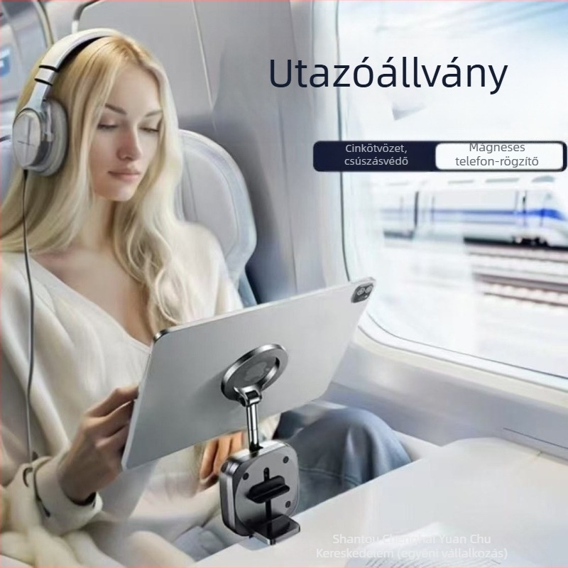 Mágneses asztali telefon-tartó, összecsukható, 360°-os forgatható, utazó verzió, műanyag kivitel