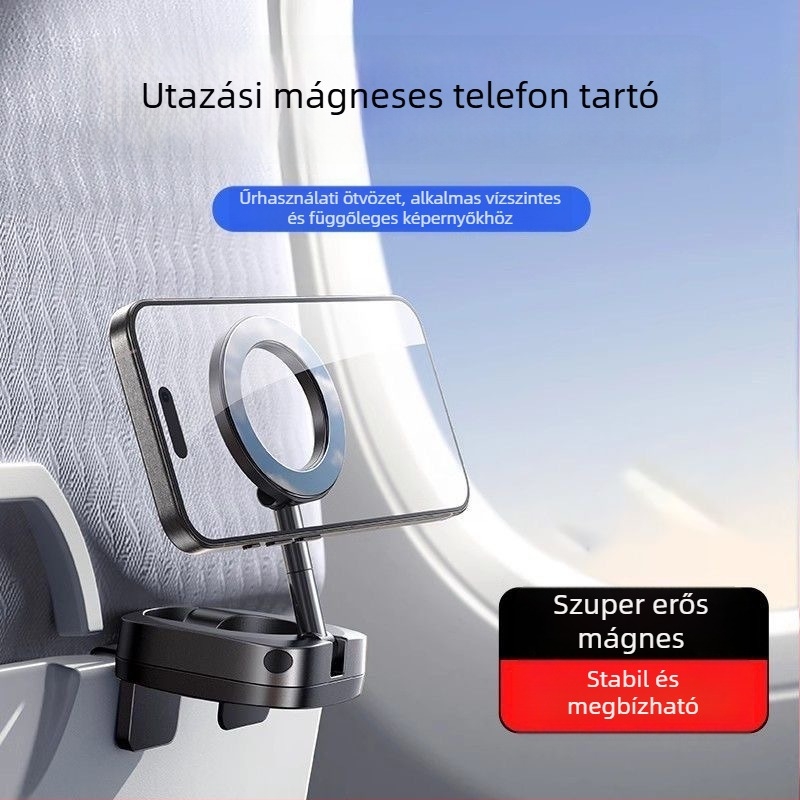Mágneses asztali telefon-tartó, összecsukható, 360°-os forgatható, utazó verzió, műanyag kivitel