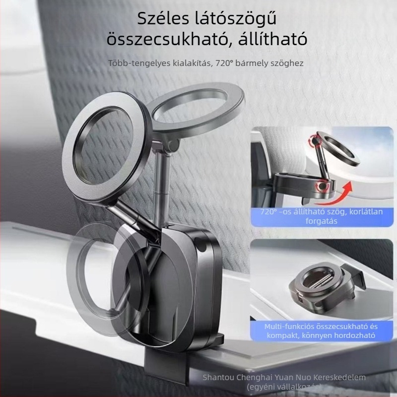 Mágneses asztali telefon-tartó, összecsukható, 360°-os forgatható, utazó verzió, műanyag kivitel