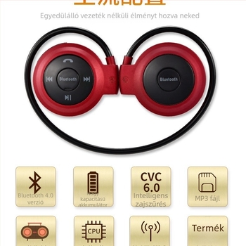Vezeték nélküli Bluetooth fülhallgató TF-kártyával és FM rádióval, sportos sztereó, fejre illeszkedő kivitel, IPX5, BT 5.3, 4-8 órás üzemidő