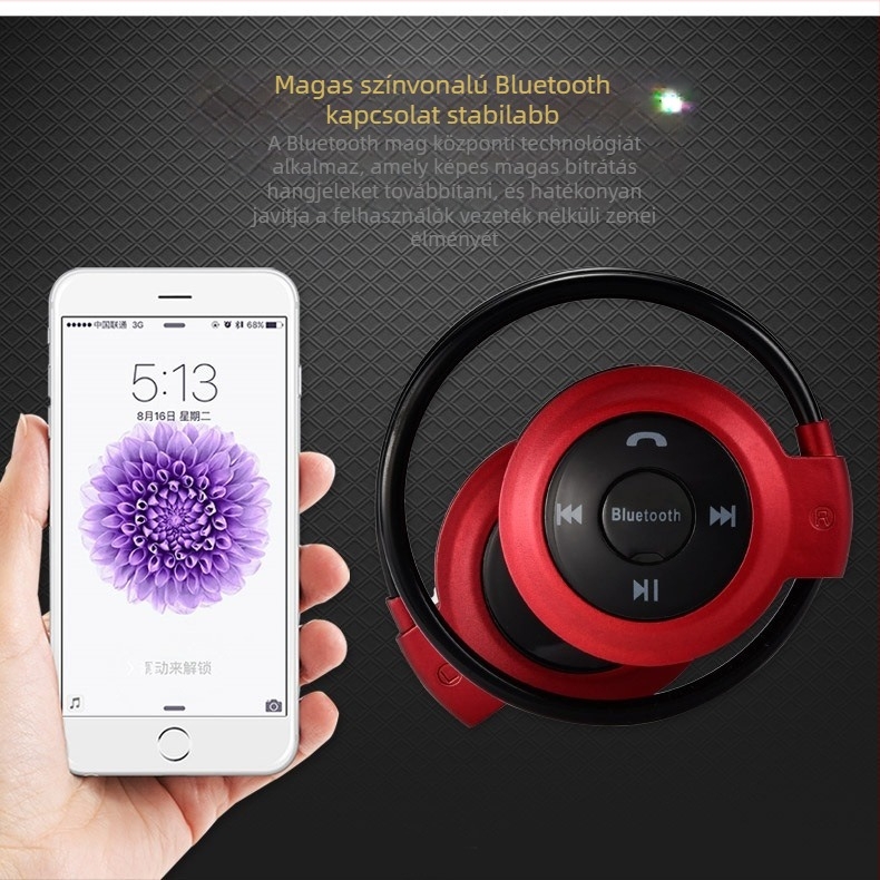 Vezeték nélküli Bluetooth fülhallgató TF-kártyával és FM rádióval, sportos sztereó, fejre illeszkedő kivitel, IPX5, BT 5.3, 4-8 órás üzemidő