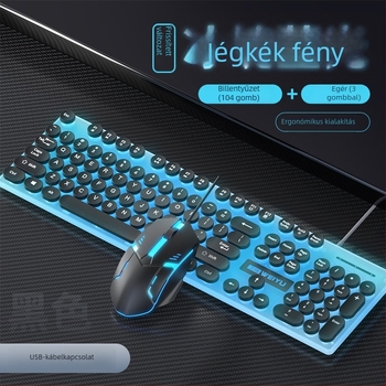 Punk keycap vezetékes billentyűzet és RGB egér készlet, 104 billentyűs USB billentyűzet 1.3 m kábel, ergonómikus, nyomtatható logó, 1000dpi optikai egér