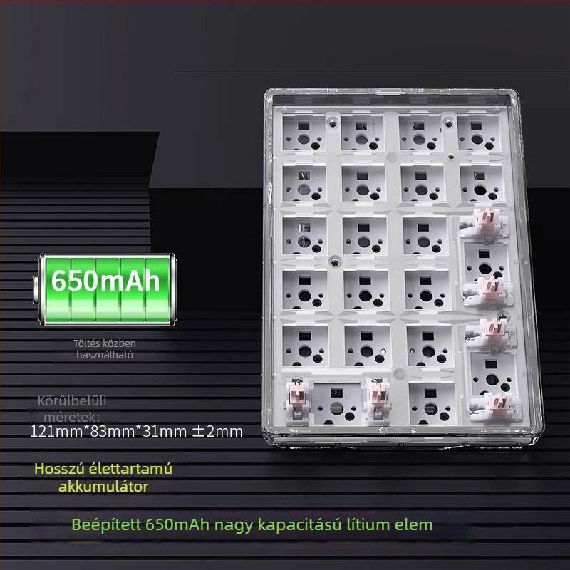 DK21 mechanikus billentyűzet-készlet, RGB háttérvilágítás, átlátszó 21-gombos digitális keypad, három módú csatlakozás: kábeles, vezeték nélküli, Bluetooth, hot-swappable