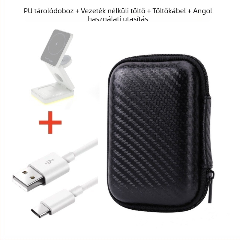 3 az 1-ben összecsukható mágneses vezeték nélküli töltőállvány, Qi 15W töltés, USB-C bemenet, QC3.0/PD