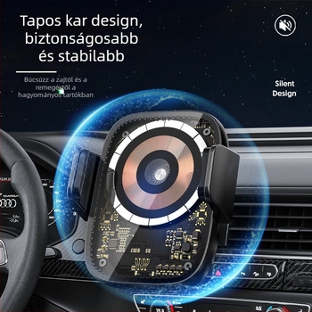 MagSafe autó mágneses vezeték nélküli töltő érintéses érzékeléssel, átlátszó punk stílus, 15W max, USB-C, QC3.0, mágneses rögzítés