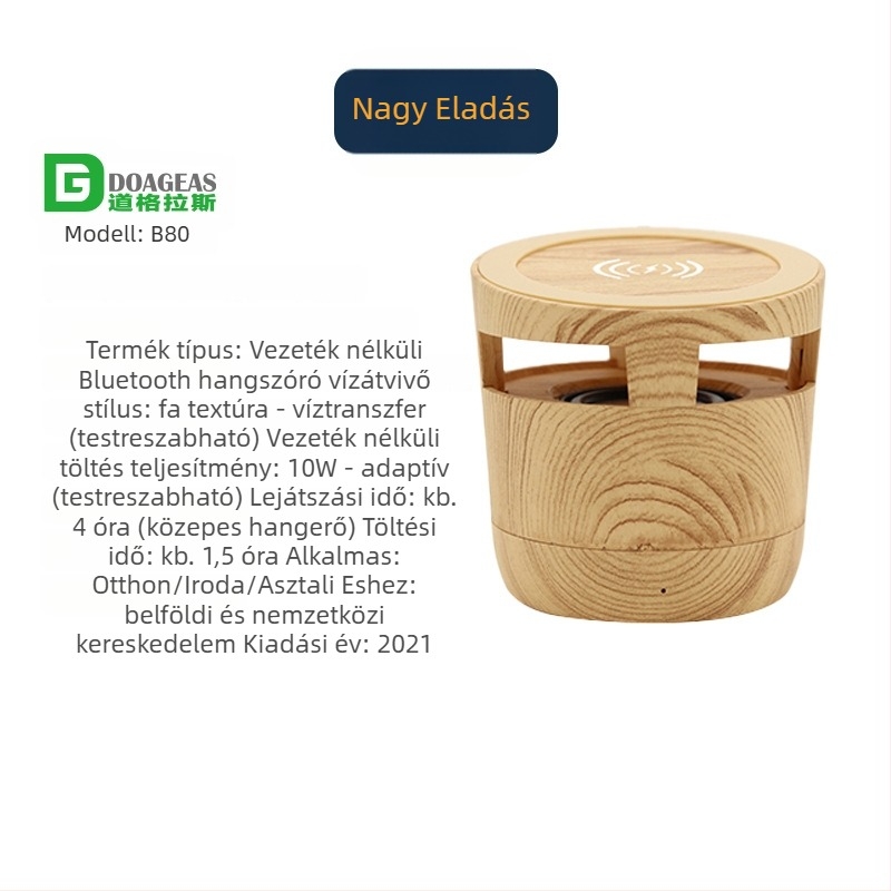 Douglas vezeték nélküli töltő Bluetooth hangszóróval, 10W, Qi tanúsítvány, QC3.0, Kimenet 1.2A