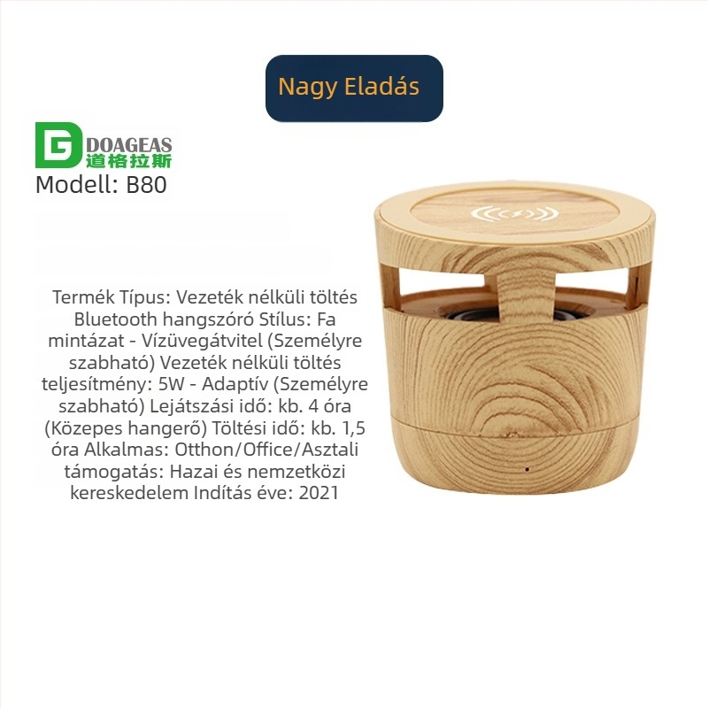 Douglas vezeték nélküli töltő Bluetooth hangszóróval, 10W, Qi tanúsítvány, QC3.0, Kimenet 1.2A